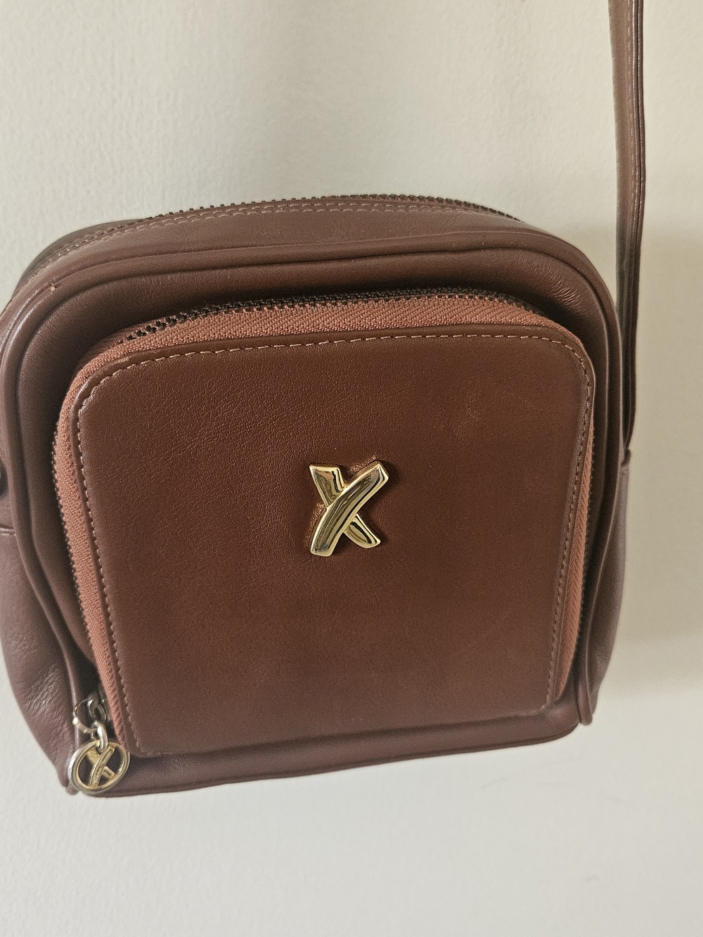 Paloma Picasso Cognac Brown Leather Shoulder Bag with Gold Hardware